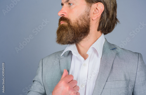 Beard close up. Barbershop. Professional beard care. Hairdresser. Beard care. Salon for men. Close up portrait of bearded man. Handsome bearded man. photo