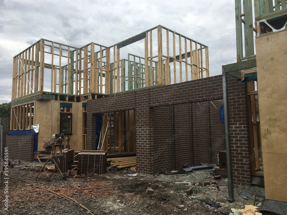 Construction of Brick Veneer town houses in Melbourne Victoria Australian Suburbia Construction of Brick Veneer town houses in Melbourne Victoria Australian Suburbia