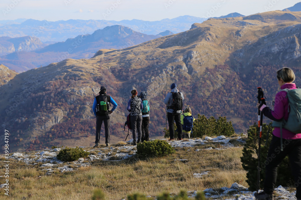 Fototapeta premium group of hikers in the mountains