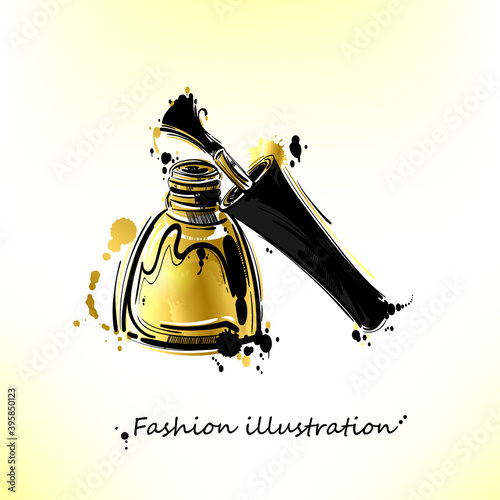 Vector illustration of golden nail polish. Gold style.
