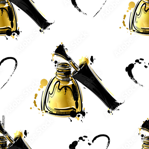 Seamless vector pattern with gold nail polish.