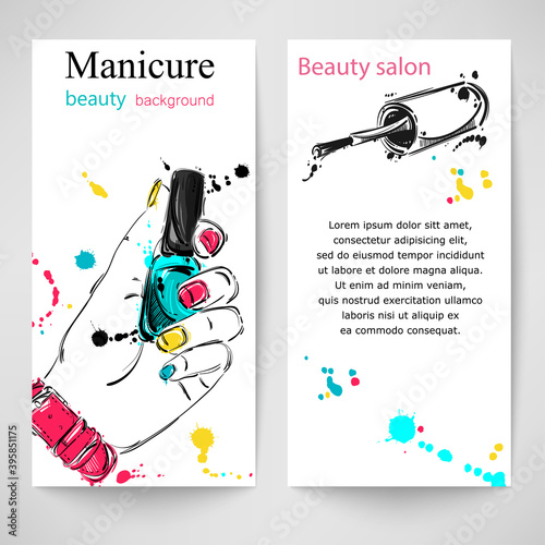 Vector abstract illustration with nail polish and cosmetic brush.