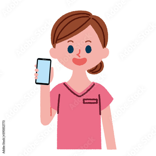 スマートフォンを持っている歯科助手のアイコン