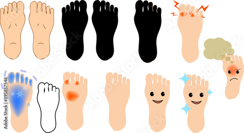 足裏のキャラクター、シルエット、シンプルで可愛い足の裏のイラストセット