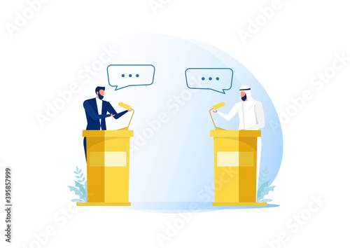 Arab Business People Speakers  Or debate about trade , Politicians Candidates Flat Vector Illustration