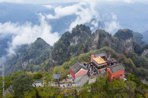 aerial view of golden palace on wudang mountain photo