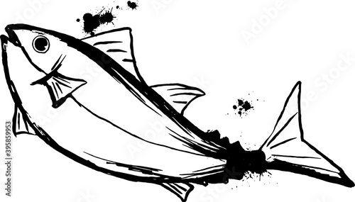 墨で描いたアートで和風なマグロのイラスト