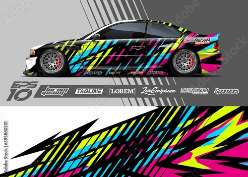Car wrap decal designs. Abstract racing and sport background for racing livery or daily use car vinyl sticker.