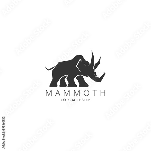 Vector logo illustration Mammoth pose silhouette on white background