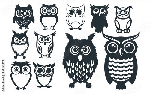 assorted cute owl bird mascot vector graphic design template set for sticker, decoration, cutting and print file photo