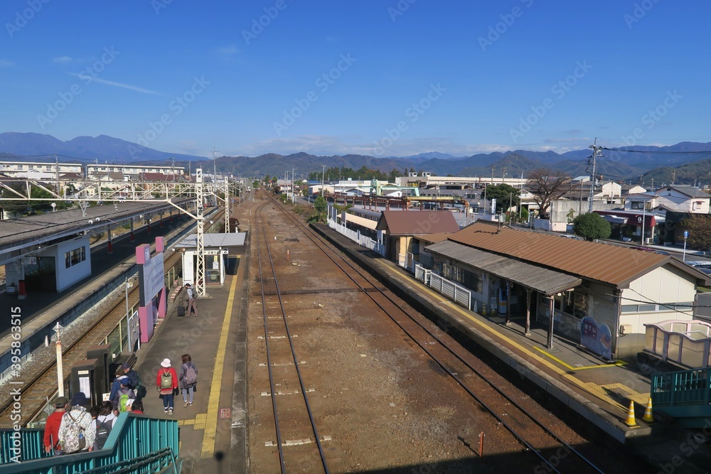 Aioi station on Watarase Railway and Tobu Railway in Kiryu, Gunma, Japan. November 16, 2020.