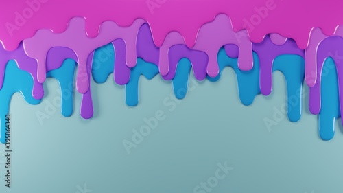 Dripping layers in shades of blue and purple. Abstract concept background. Digital 3D render.