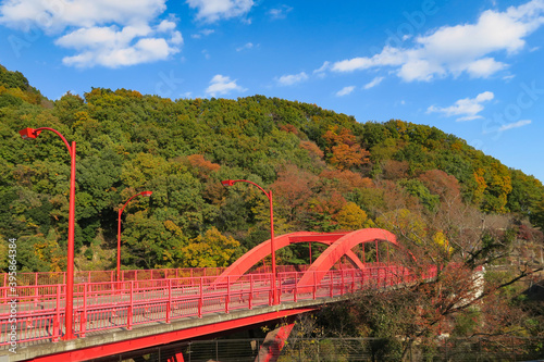 Takatsudokyo Bridge near Watarase Keikoku Railway in Midori, Gunma, Japan. November 16, 2020. photo