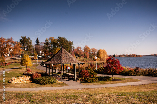 Lake osisko park in boLake osisko park in bora beautiful lake in the heart of the city of Rouyn photo