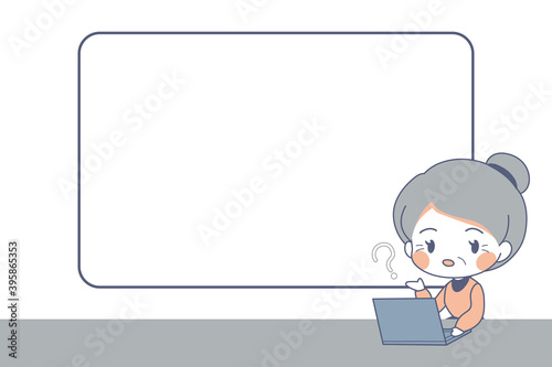 ノートパソコンを使うおばあさんのイラスト・コピースペース・ベクター
