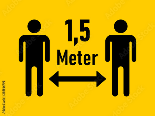 Keep Your Distance 1,5 Meter (1,5 Metres in German) Social Distancing Warning Symbol. Vector Image.