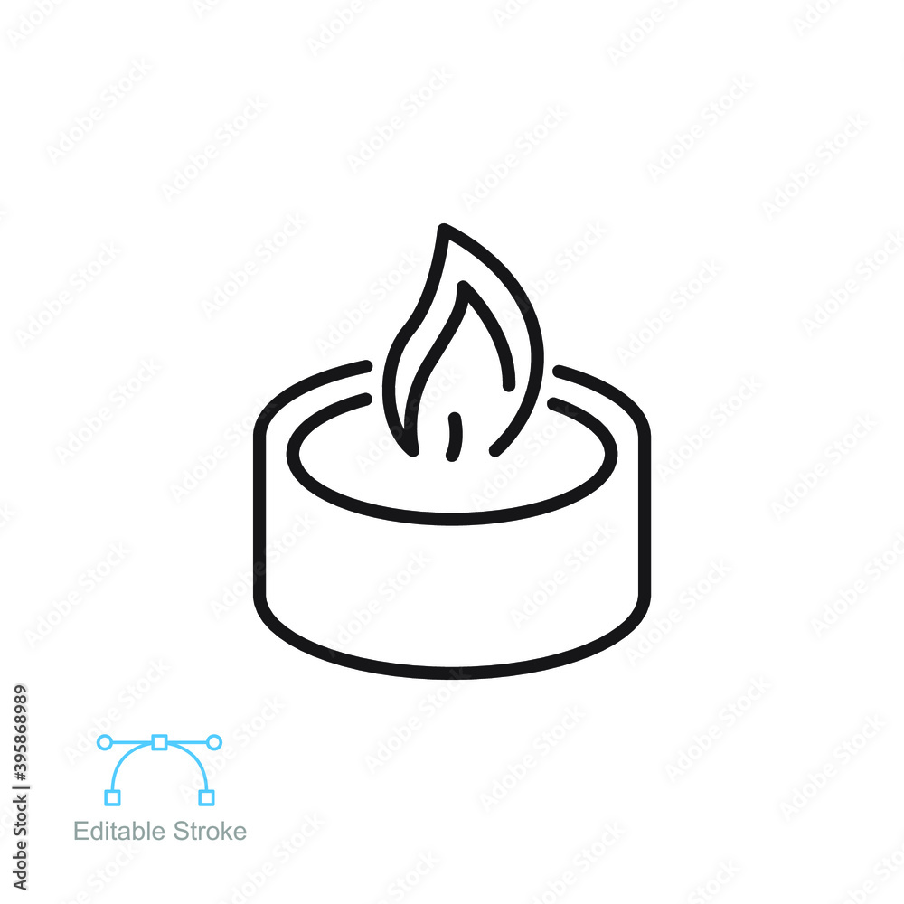 Wax Candle line icon. Candle flame burning. Burning Aromatic candle in