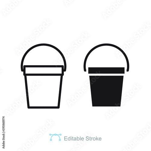 Water bucket line and glyph icon. Paint pot. Handle container plastic household for decorating home improvement renovation. Editable stroke. Vector illustration. design on white background. EPS 10