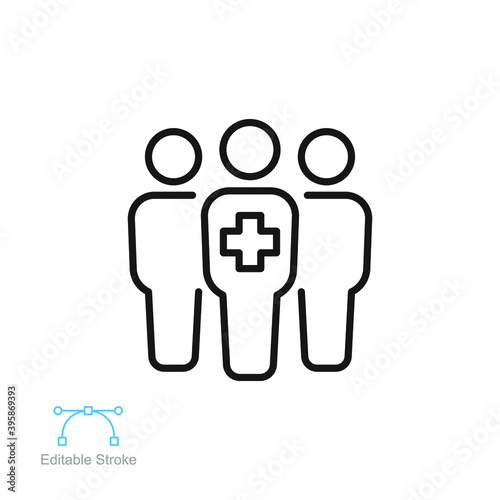 Medical group doctor safety line icon. Professional Medical Team. Doctors, nurses, paramedics therapist, surgeon. Hospital staff. Editable stroke Vector illustration. Design on white background EPS 10