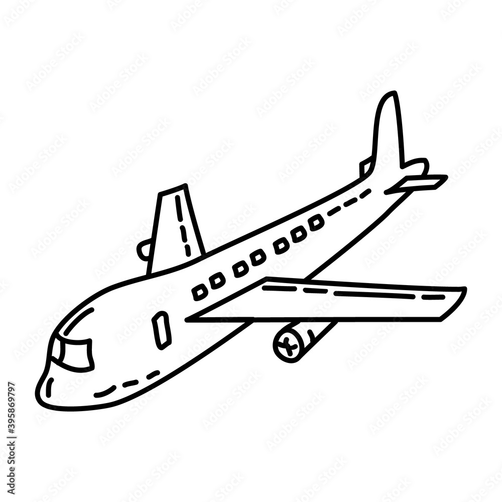 Airplane Icon. Doodle Hand Drawn or Outline Icon Style