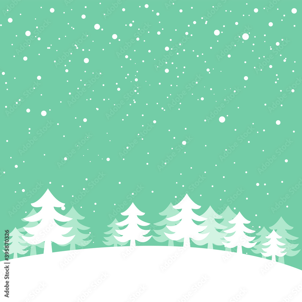 Snow landscape background. Retro Merry Christmas greeting card.