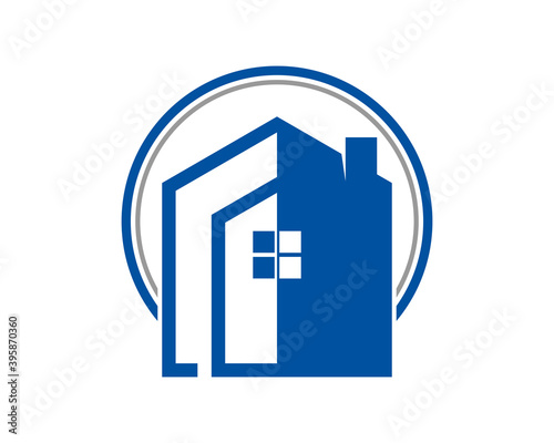 Blue house with outline logo