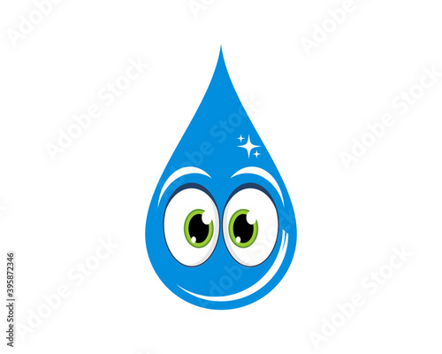 Water droplet character with happy face