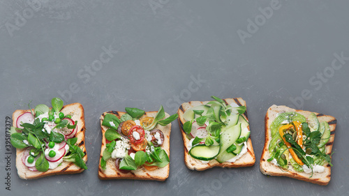 Variety of vegan sandwiches for breakfast