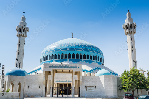 Blue dome of King Abdullah I Mosque in Amman, Jordan, built in 1989 by late King Hussein in honor of his father