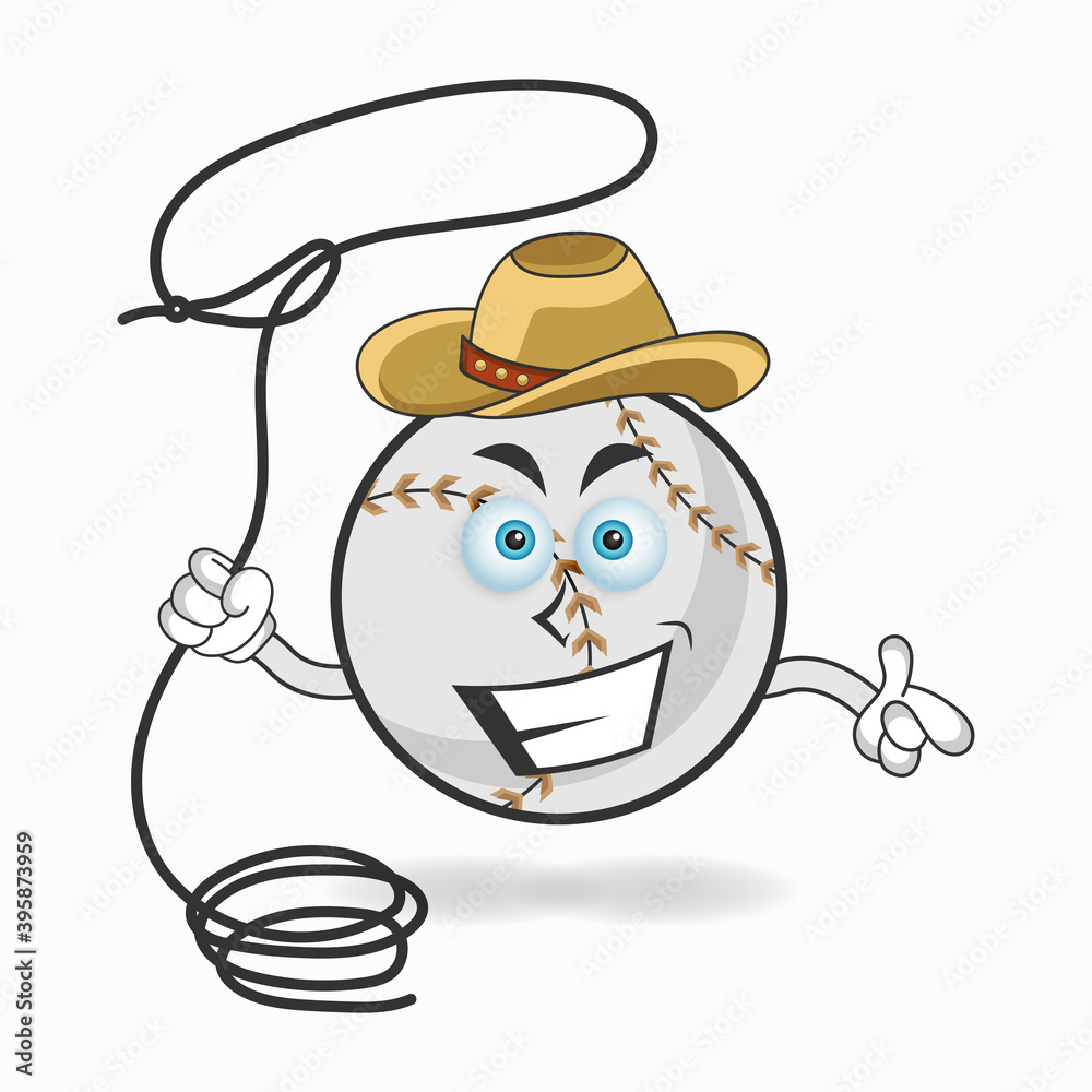 The Baseball mascot character becomes a cowboy. vector illustration The Baseball mascot character becomes a cowboy. vector illustration
