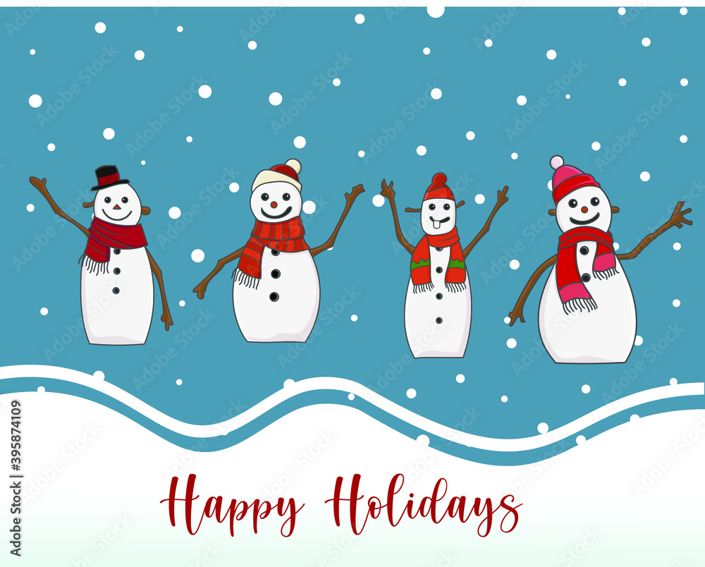 Set of cute snowman/snowmen cartoon character banner for winter greeting and winter holidays concept	