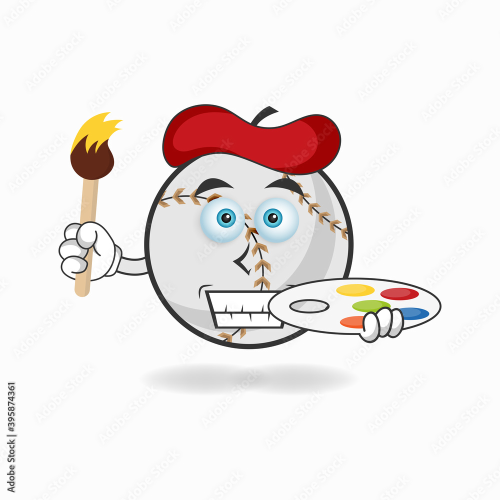 Fototapeta premium The Baseball mascot character becomes a painter. vector illustration