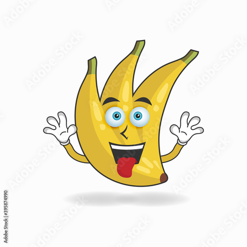 Banana mascot character with laughing expression and sticking tongue. vector illustration