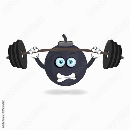 Boom mascot character with fitness equipment. vector illustration