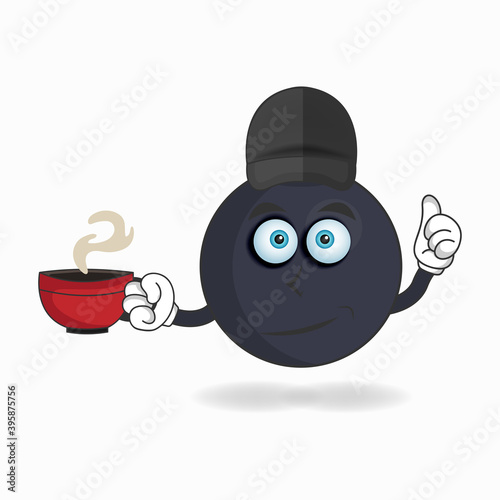 Boom mascot character holding a hot cup of coffee. vector illustration