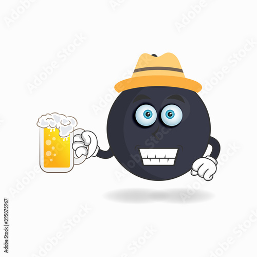 The Boom mascot character is holding a glass filled with a drink. vector illustration