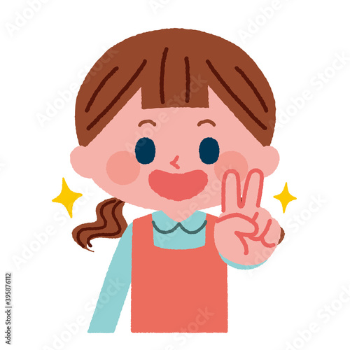 ピースをしている女の子のイラスト素材