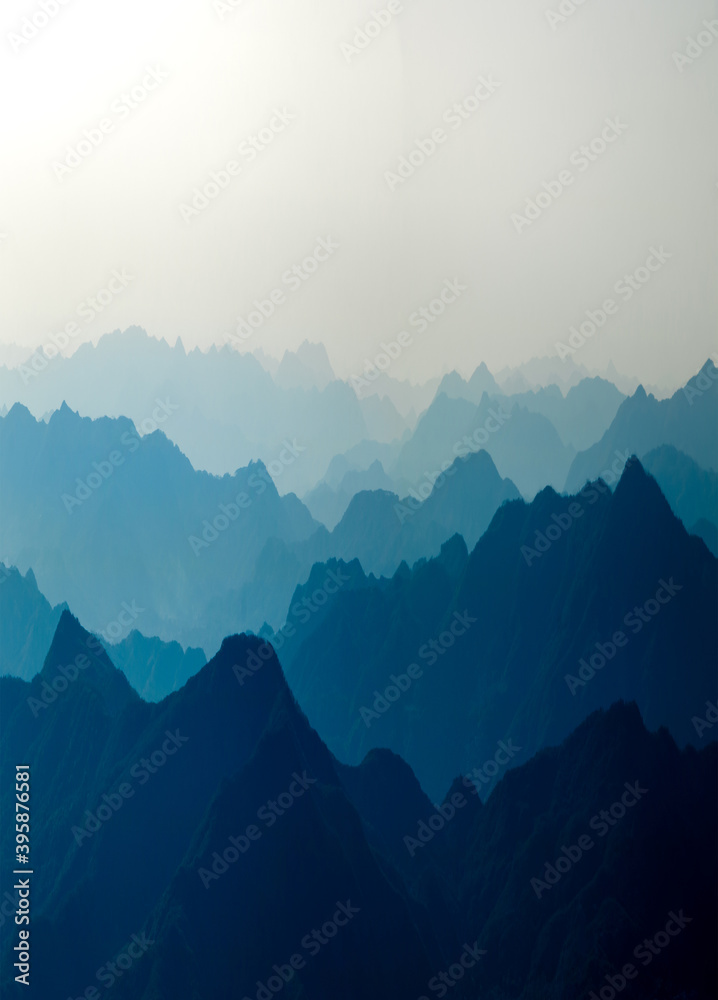 Chinese style ink wash mountain background.