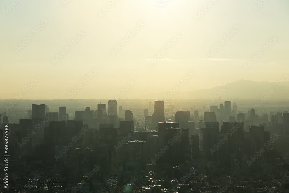 Fototapeta premium Beautiful sunset and mountain landscape in evening at tokyo, Japan.