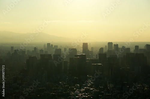 Beautiful sunset and mountain landscape in evening at tokyo  Japan.