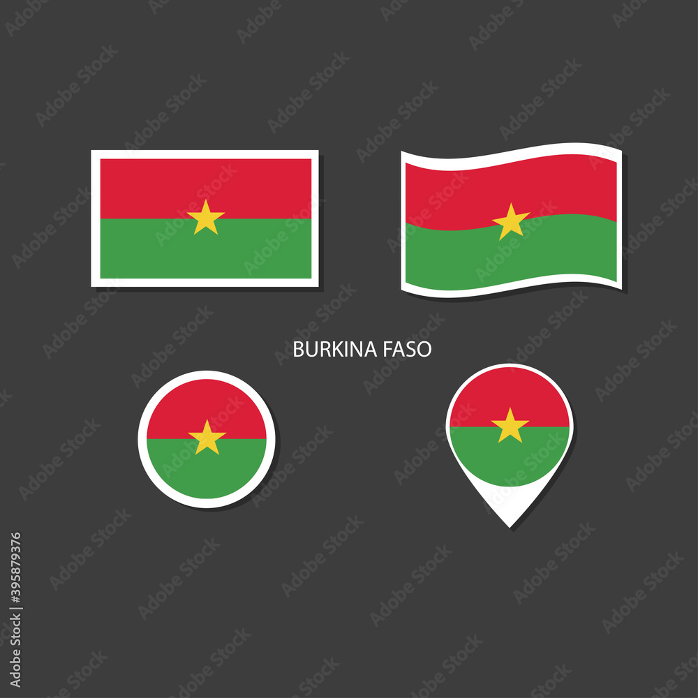 Burkina Faso flag logo icon set, rectangle flat icons, circular shape, marker with flags. Burkina Faso flag logo icon set, rectangle flat icons, circular shape, marker with flags.