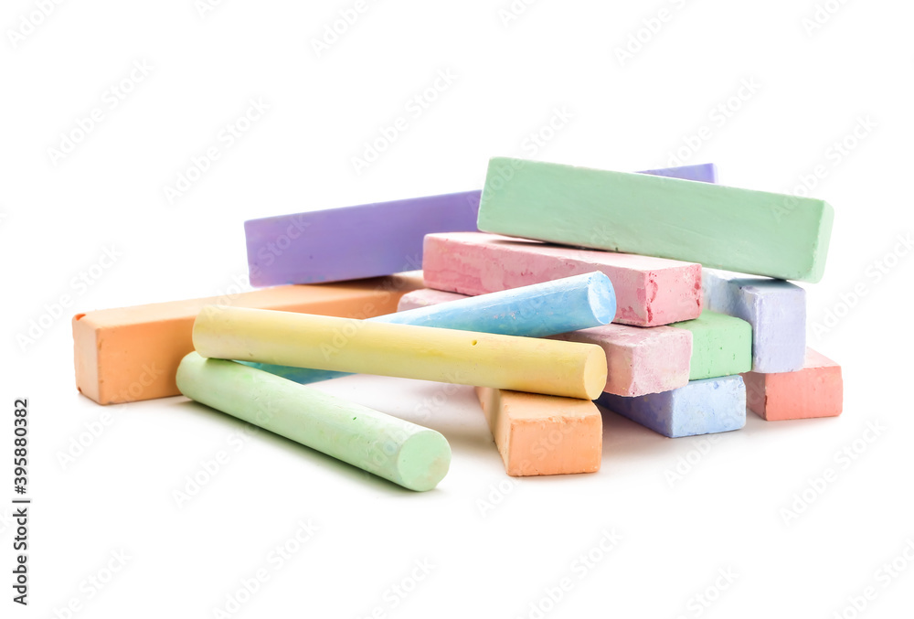 Colorful chalks on white background Colorful chalks on white background