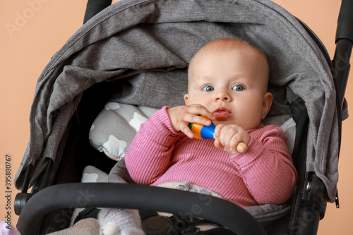 Cute funny baby in stroller...