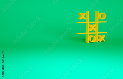 Orange Tic tac toe game icon isolated on green background. Minimalism concept. 3d illustration 3D render.