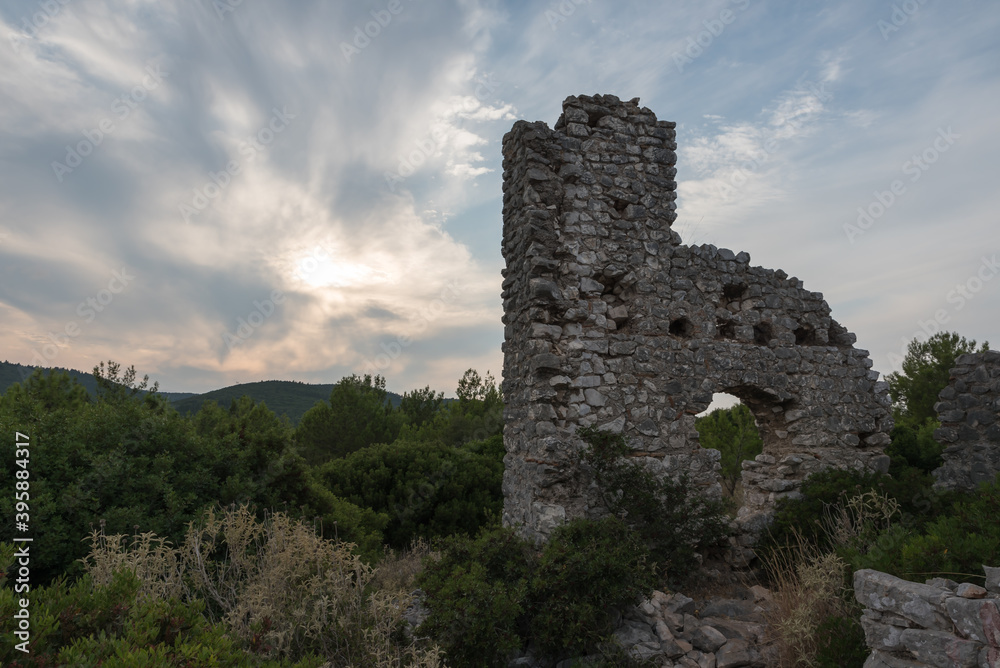 The Norman ruins of Fiskardo in Kefalonia in Greece