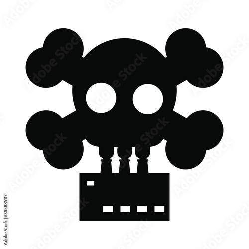 Industrial factory and smoke from a skull, black on a white background, sign for design, vector illustration