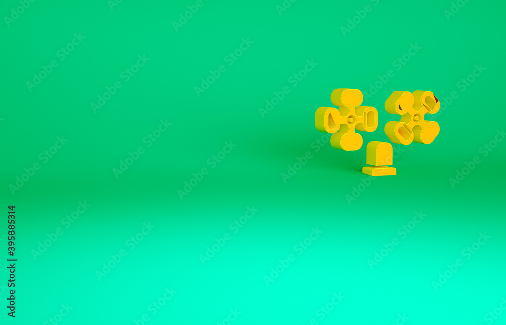 Orange Water tap icon isolated on green background. Minimalism concept. 3d illustration 3D render. Orange Water tap icon isolated on green background. Minimalism concept. 3d illustration 3D render.