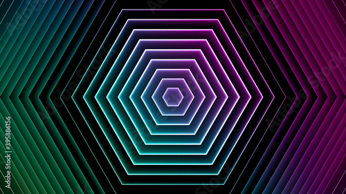 Abstract neon background of hexagons