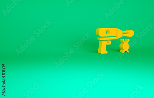 Orange Transfer liquid gun in biological laborator icon isolated on green background. Minimalism concept. 3d illustration 3D render.