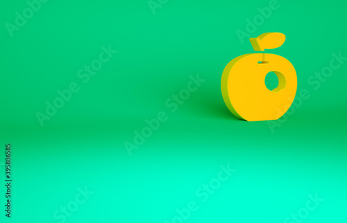 Orange Genetically modified apple icon isolated on green background. GMO fruit. Minimalism concept. 3d illustration 3D render.